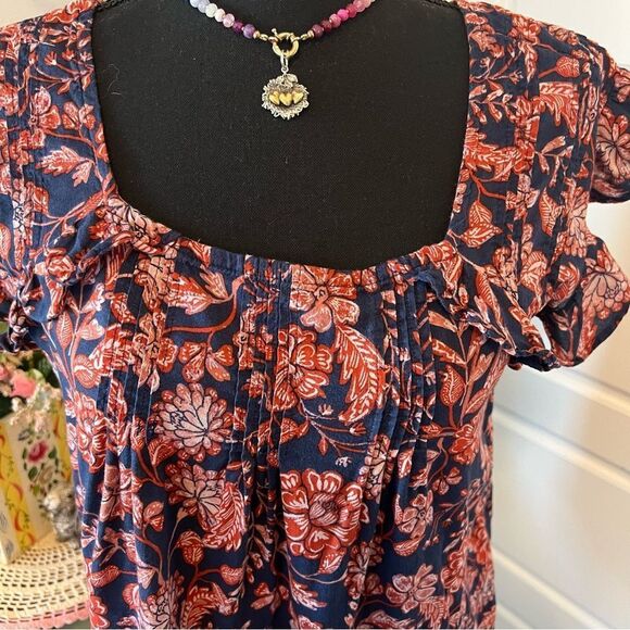 Old Navy Blue Coral Paisley Floral Flutter Ruffle Sleeve Boho Blouse Sz XS - Picture 3 of 10